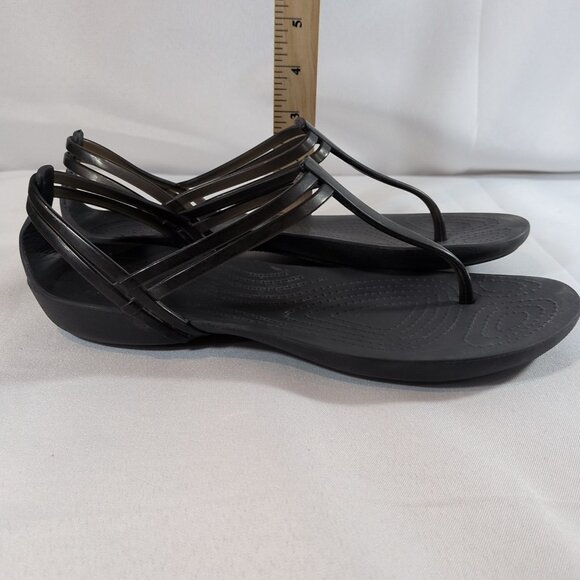 Crocs Women's Size 7 Isabella T Strap Black Sandals 202467 Thong Flats Shoes - Picture 10 of 16